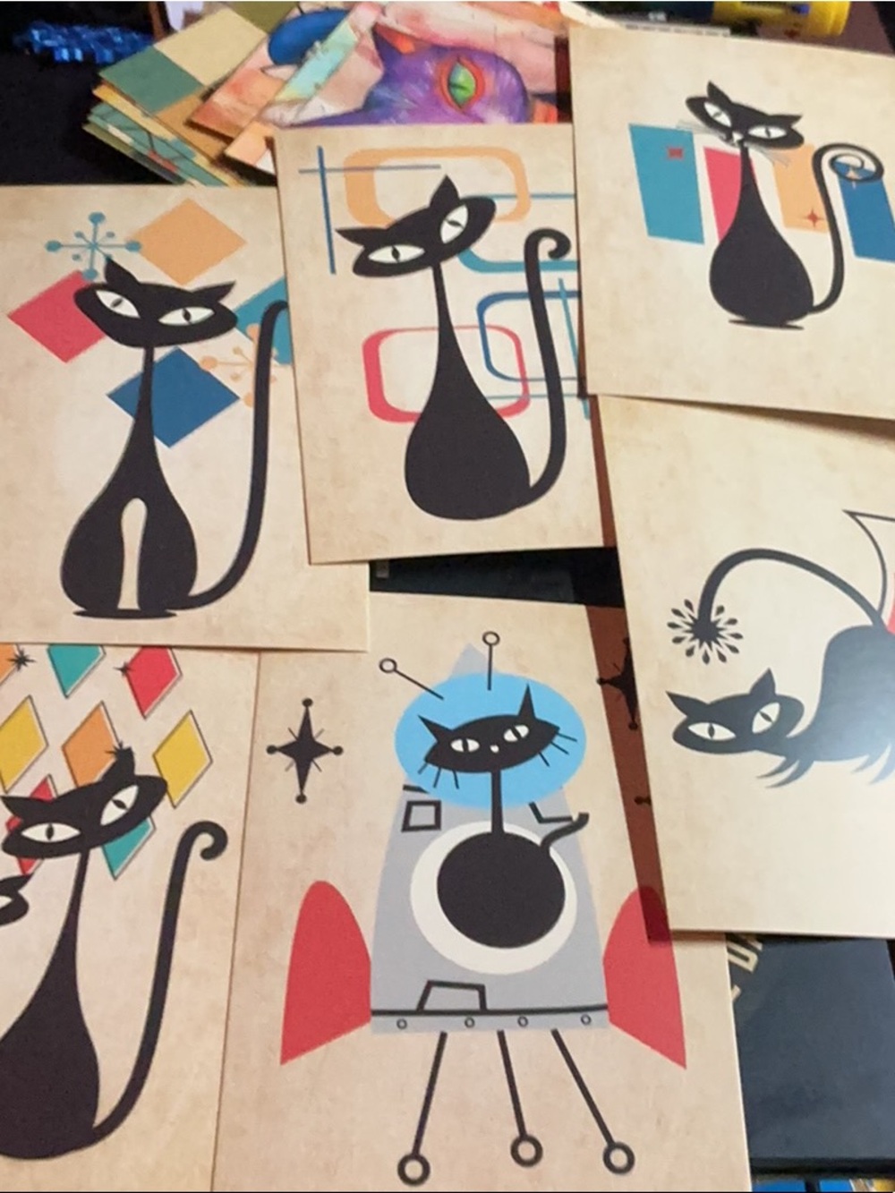 6 Astro retro kitty postcards